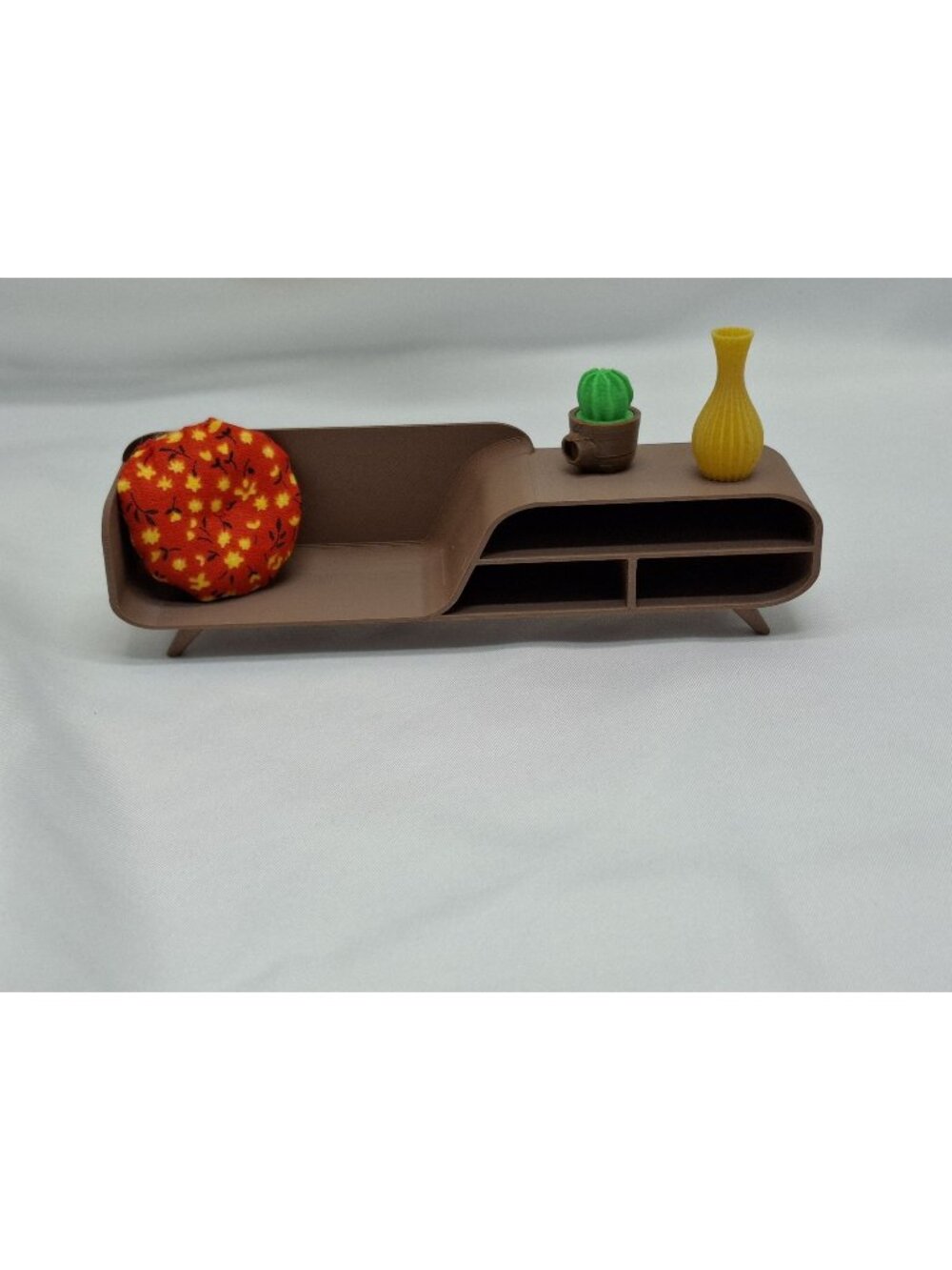 Miniature Dollhouse Couch Lounge Chair & Bookshelf Combo, Brown, 1:12 Sc, MCM